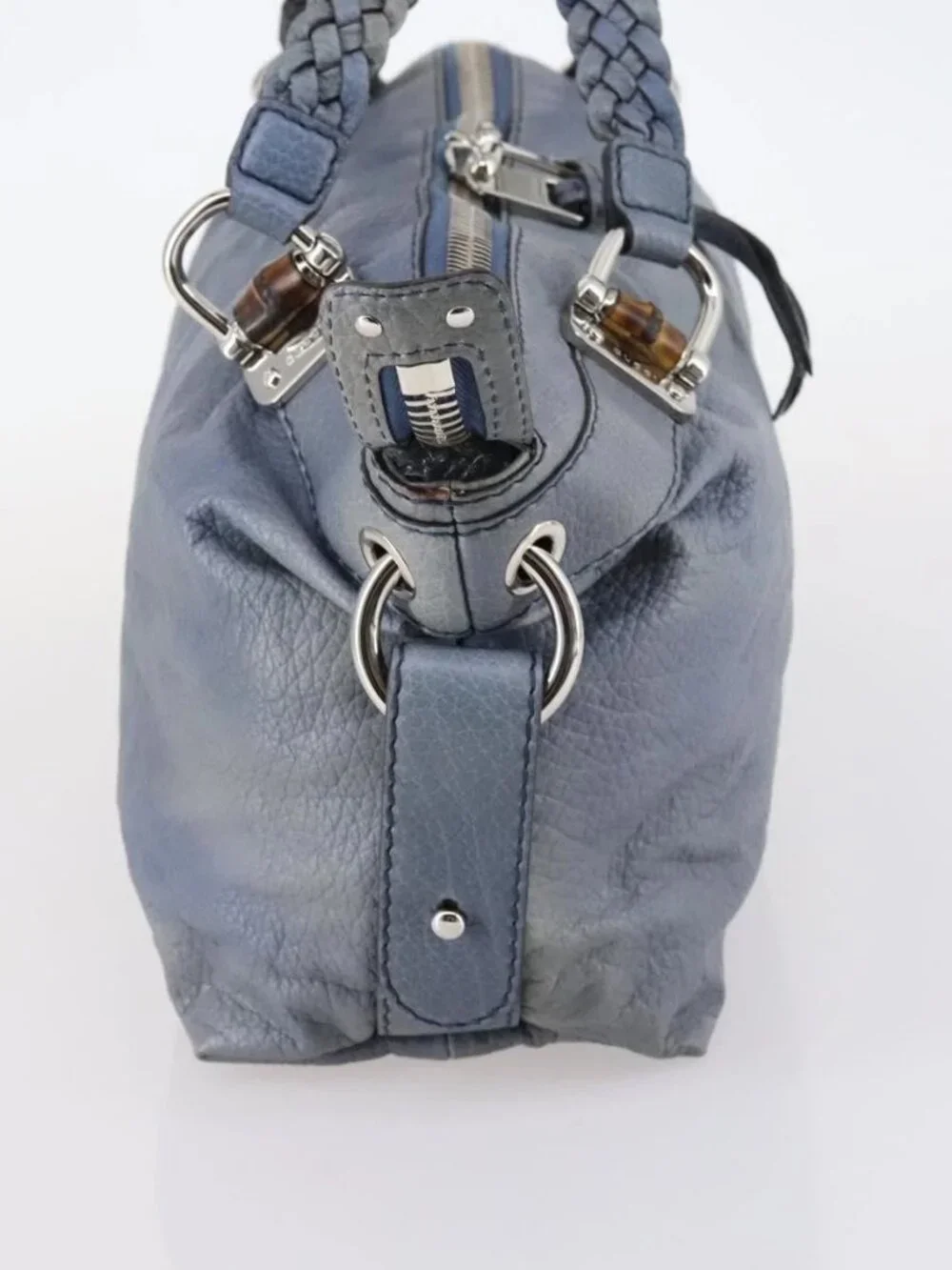 GUCCI Bamboo Tote Bag Leather Blue Auth